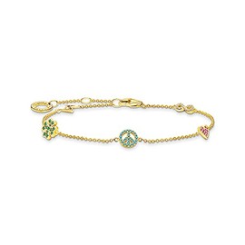 Thomas Sabo A2039-488-7-L19V Women's Bracelet with Colourful Symbols 925 Sterling Silver 750 Yellow Gold Plated with Zirconia, Silver, Cubic Zirconia