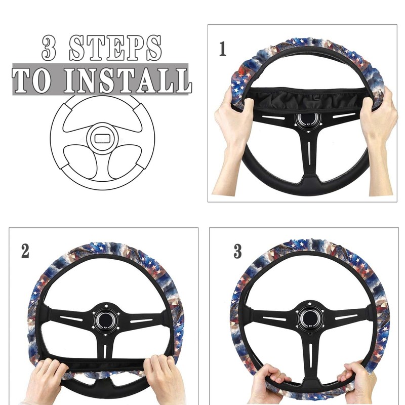 GLENLCWE American Flag Bold Eagle Print Steering Wheel Cover Universal