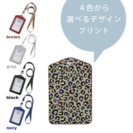 Passcase 011542 Pass Case, Commuter Card Holder, IC ID Card Holder, Black with Neck Strap, Employee ID Card Holder, For Commuting to School or Work, Leopard Pattern, Animal Pattern