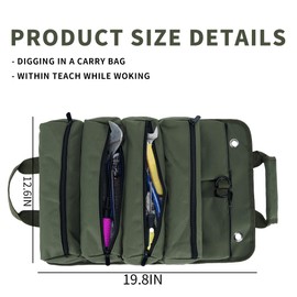 W WINTMING Roll Up Tool Bag, Portable Tool Organizer Bag, Tool Carrier, Tool Storage Bag, Travel Tool Bag with 6 Zipper Pockets (Army Green)