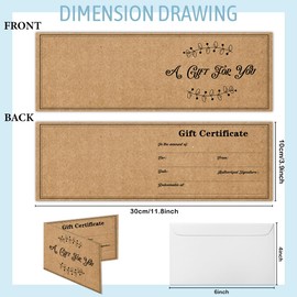 50 Sets Gift Certificates for Business, Blank Kraft Gift Cards Certificates with Envelopes for Salon Restaurants Spa Marriage Birthday Client Vouchers 11.8 x 3.9 Inch - Retro