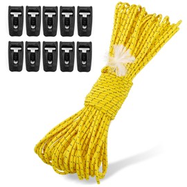 Hikeman Tent Guy Ropes 2mm-Ultralight Strong Guy Lines with Tensioner Reflective UHMWPE Fiber Tent Cord for Camping, Hiking, Backpacking Rope (Yellow, 65 Feet, 10 Tensioners)