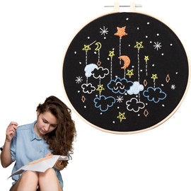 Traziewell Embroidery Kits Cross Stitch Kits for Beginners Moon Hand Starter Kit for Adults with Instructions for Decor Home Room Black Cloth 0608