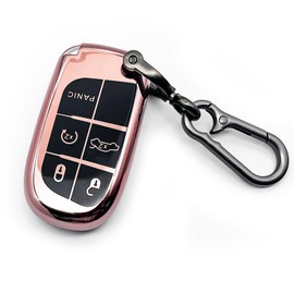 RFSRZ for Jeep Key Fob Cover,Full Protection Key Shell Case for Jeep Grand Cherokee Wrangler Chrysler Dodge Smart Key Holder (Pink)