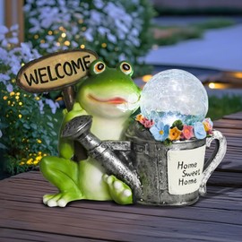 Bshine Solar Light Frog Garden Decor Home, Frog Decorative Garden Statue Outdoor Yard Art for Mom, and Housewarming Gift, Porch, Balcony, Lawn Ornaments Outdoor Garden Accessories