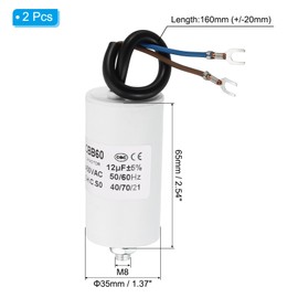 PATIKIL 12uf CBB60 Run Capacitor,2Pcs AC 450V U Terminal Wires 50/60Hz Cylinder Bottom with M8 Screw for Washing Machine, Cleaning Machine Pump Motor Star