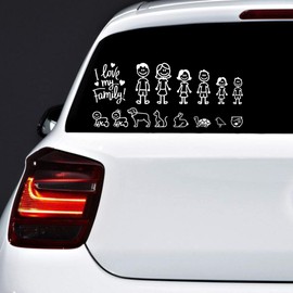 Autodomy Happy Family Stickers, Pack of 15, Car Stickers, Family for the Car, Keeps Rain and Sun Stand (White)