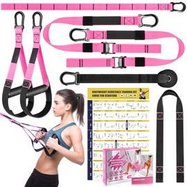 Home Resistance Training Kit, Resistance Trainer Exercise Straps with Handles, Door Anchor and Carrying Bag for Home Gym, Bodyweight Resistance Workout Straps for Indoor & Outdoor(Pink)