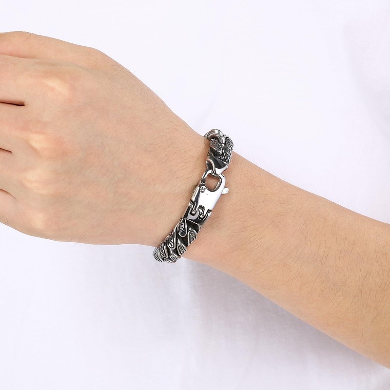 Azubpi Mens Stainless Steel Vintage Tribal Tattoo Bracelet Multi Ring