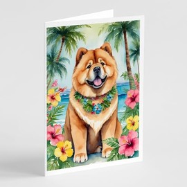 Caroline's Treasures Chow Chow Luau Greeting Cards Pack of 8 Blank Cards with Envelopes Whimsical A7 Size 5x7 Blank Note Cards