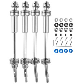 RC Stainless Steel Drive Shaft CVD Upgrades Part for 1/10 Slash VXL 4X4,Rustler VXL 4X4,Stampede VXL 4X4,Hoss VXL 4X4 4WD,4PCS Front Rear #45 Axles with Hex,Silver