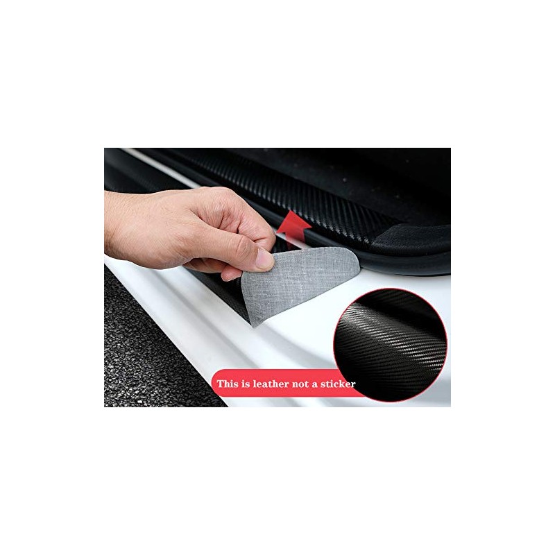 MAXDOOL 4Pcs Door Sill Protector Reflective 4D Carbon Fiber Leather