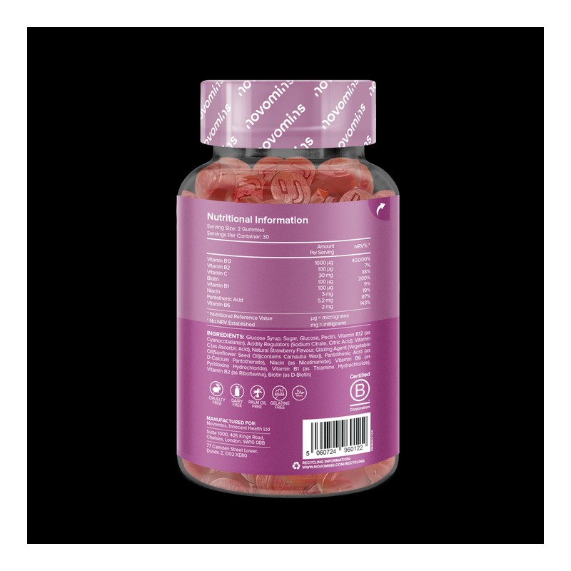 Novomins B12 Strawberry Flavour Vitamins 60 Gummies 30 Days Supply