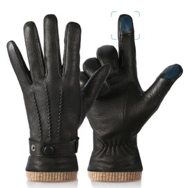 LOKZEER Winter Leather Gloves: Touchscreen Windproof Gloves for Mens Thermal Sheepskin Leather Warm Wool Lined for Motorcycle Driving (Black,S)