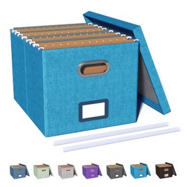 Oterri File Organizer With Lid, Portable Hanging File Box for Letter Folder Storage, Office Filing, 1 Pack, Calamine Blue+Cobalt Green