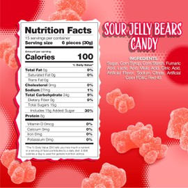 Sour Bears Gummy Candy | 1 Pound Bag | Gelatin Free Chewy Pink Candy | Strawberry Jelly Bears for Baby Showers, Gender Reveal, Party Favors, and Dessert Decorating
