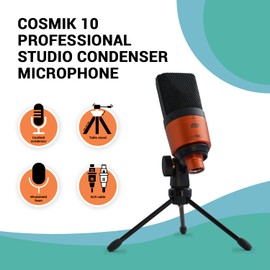 ESI cosMik 10 Studio Condenser Mic: Cardioid, Low Noise, Ideal for Vocals, Instruments, Streaming, with Stand & Cable