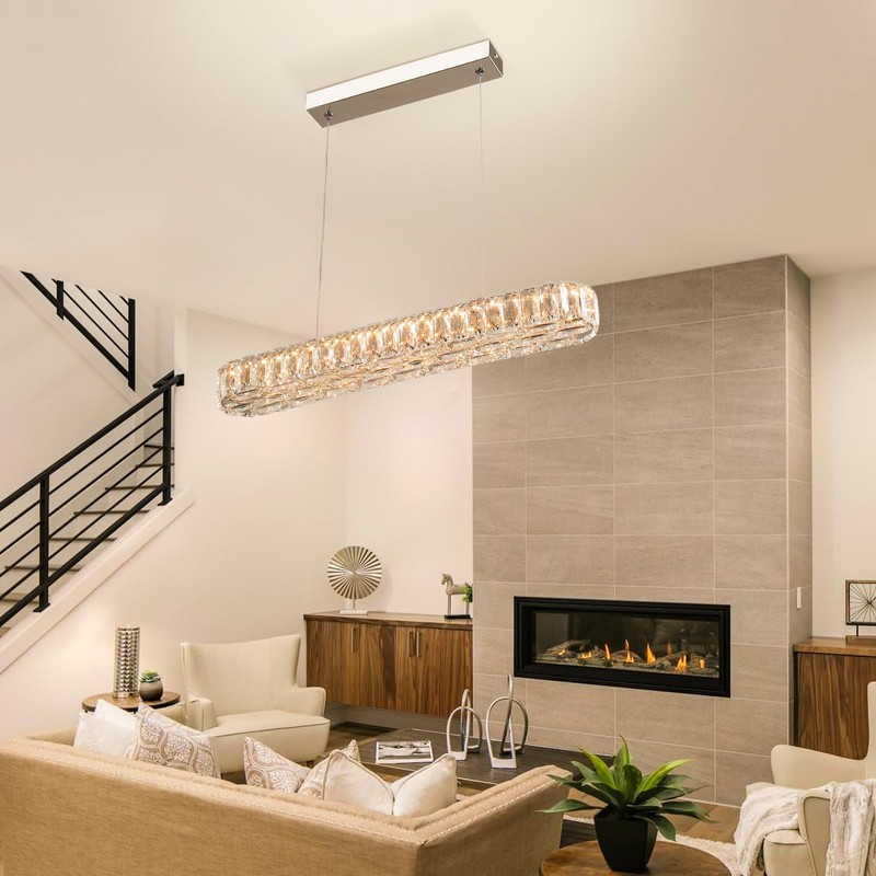 Zenouidle Dimmable Crystal Chandelier Modern LED Pendant Light Fixture Dining