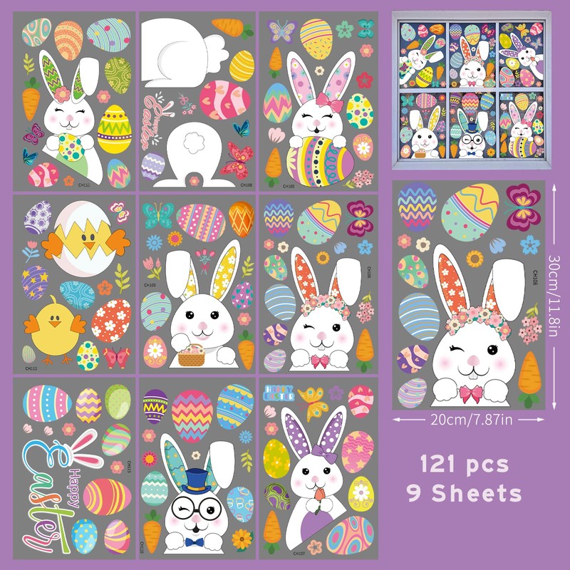 Easter Window Clings Decorations,121Pcs Easter Decorations for Glass Windows, Holiday