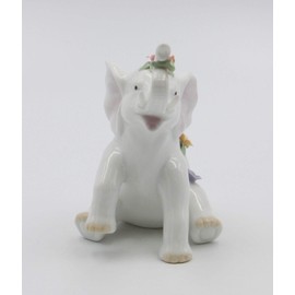 Cosmos Gifts Fine Porcelain Happy Sitting Elephant with Trunk Up with Flowers Figurine, 5-1/8" H