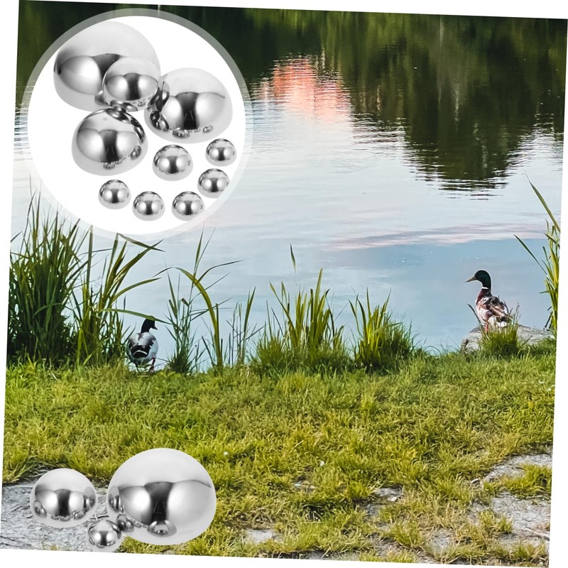 Kisangel 10pcs Polished Stainless Steel Garden Gazing Reflective Half Globe