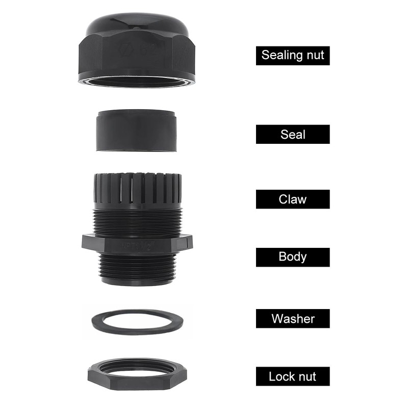 RTNLIT 1-1/2" NPT Cable Gland, Waterproof Adjustable Nylon Plastic Strain