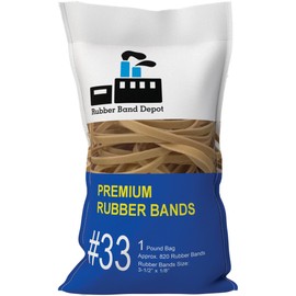 Size #33, Everyday Rubber Bands, Business Bands - Measurements: 3-1/2" x 1/8'' - Approximately 820 Per Bag - 1 Pound Bag