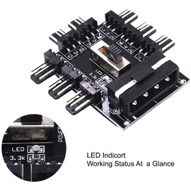 HuaLiSiJi PC Fan HUB 3-Pin PC Fan Connector 12 V 3 Pin PWM 8 Channel CPU Cooler Fan Connection Desktop Computer Cooler (8 Ports 4P Power Supply)