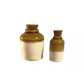 Streets Ahead Pair of Miniature Glazed Stoneware Jars with Corks,  Dollhouse Clay PotteryJugs