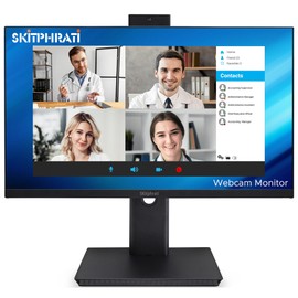 SKitphrati 23.8” Business Webcam Monitor, 1080P IPS Screen 75HZ, Video Conference Monitor - Built-in Adjustable 5MP Webcam, Mic Array, Speakers, Eye Care, Frameless, HDMI, DP, VGA, USB 2.0