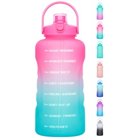 Botella de agua con popote, botella de agua de 128 onzas, sin BPA, a prueba de fugas, con tiempos para beber, perfecta para fitness, gimnasio, camping, deportes al aire libre, botella de agua de galón (nuevo diseño)