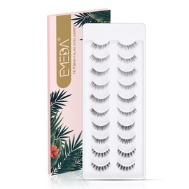 Hybrid Strip Lashes 10 Pairs 5 Style Mixed Natural False Eyelashes Short Wispies Lashes Natural Look Hand-Tied Cat Eye Lashes Transparent Clear Band Strip Eyelashes Reusable by EMEDA (Mix-F)