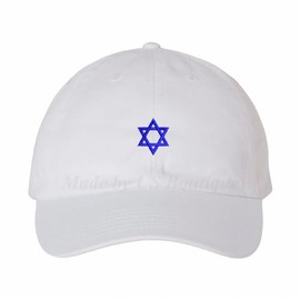 Star of David Hat Israel Jewish Hebrew Yisra'el Embroidered Baseball Dad Cap White