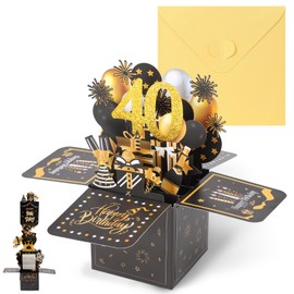 40th Birthday Card, 40th Birthday Pop-Up Greeting Card for Women 3D Pop Up Greeting Card with Note and Envelope 40th Birthday Gifts for Wife Daughter Husband Women
