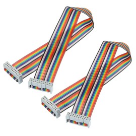MECCANIXITY 2 Pcs 20 Pin Flat Rainbow Ribbon Cable FC/FC Female Connector 1FT 2.54mm Pitch Breadboard Jumper Wires for Electronic Projects