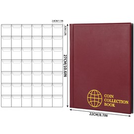 420 Pockets Coin Albums - 28x29 mm/1.1x1.1 inch Pocket Red Coin Book 10 Pages Coin Collection Holder Letter Size Coin Storage Book CS0242RE