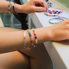 C·QUAN CHI Tila Bead Bracelet Women Strand Bracelet Flat Bead Bracelet Handmade Stack Friendship Bracelet 03K