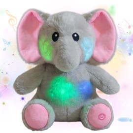 Cuteoy Glowing LED Light-up Elephant Nightlight Toys Musical Plush Stuffed Animal Singing Lullabies Birthday Christmas Plushies Gifts for Kids Boys Girls,13"