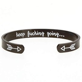 CellDesigns Engraved Hidden Message Cuff Bracelet (Gloss Black keep fucking going)