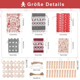 Advent Calendar for Filling, Fabric, 24 Advent Calendars, Self-Fill Children's Fabric, 2024 Large Christmas Advent Bags, DIY Christmas Calendar, Jute Bags, Fabric Bags for Men, Women