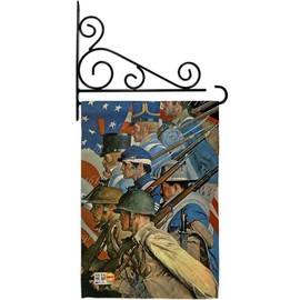 Ornament Collection GS192077-P3-03 The War Years Americana Military Impressions Decorative Vertical 13" x 18.5" Garden Flag Set Metal Fansy Wall Bracket Hardware