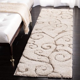 Safavieh Florida Shag Collection SG455 Scrolling Vine Graceful Swirl Textured 1.2-inch Thick Runner, 2'3" x 15' , Cream / Beige