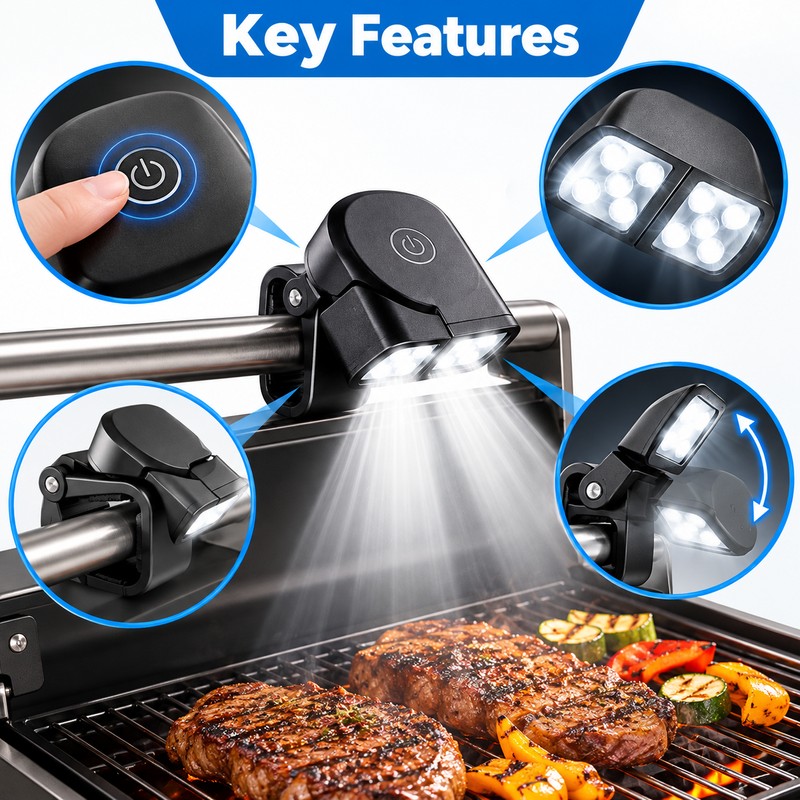 Portable LED BBQ Grill Light – Handle-Mount Clip-On Flashlight for