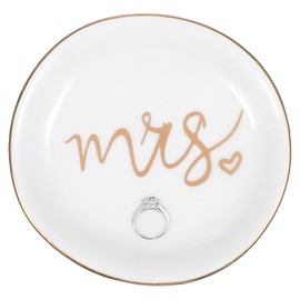 Telooco Mrs. Ring Dish Engagement Ring Holder Ceramic Jewelry Tray Small Ring Bowl Dish Tray for Couples Bridal Shower Present (4.1 Inch)