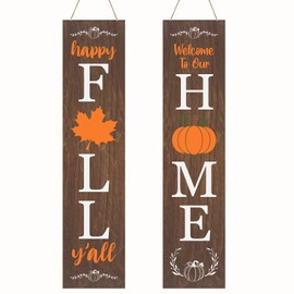 2 Pcs Fall Home Sign for Front Door Wall Signs Hanging Fall Farmhouse Indoor Outdoor Rustic Wood Decoration Porch & Yard Party Supplies Decor 17"x 4"