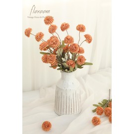 Floroom 5pcs Faux Silk Pompon Mum Artificial Flowers, Bulk Fake Mini Chrysanthemums with Stems for DIY Bouquet Centerpieces Wedding Fillers Terracotta Arrangements Shower Decorations, Burnt Orange