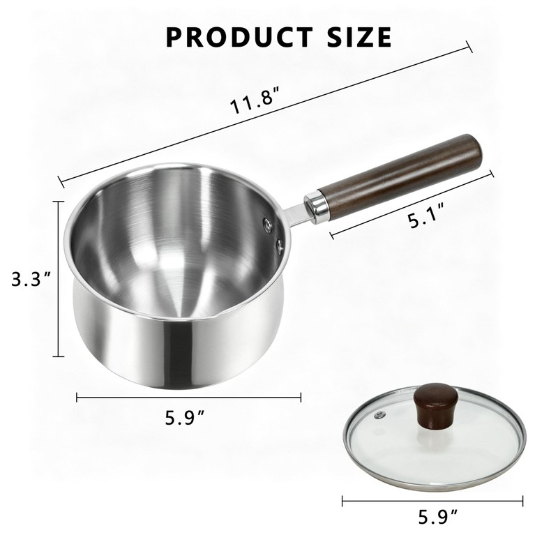 GREATLINK Small Sauce Pan with Lid and Wooden Handle for