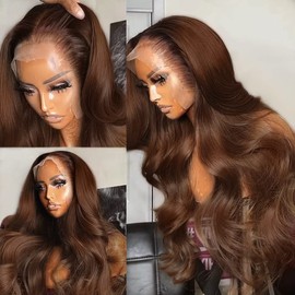 250% Density 13x4 Auburn Brown Body Wave Lace FrontWigs Chestnut Brown Colored Human HairWigs For WomenHD Transparent Lace FrontWig Human Hairwith Baby Hair 26 Inch
