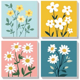 Bowetile 4 Pack Flowers Framed Paint by Numbers for Adults Children, Painting by Numbers Kit for Adults, Beginners Canvas Kits, DIY Acrylic Pigment Drawing Paintwork for Home Decor, 20x20 cm