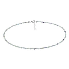 ELEDORO Genuine Fluorite Gemstone 3 mm Glitter Necklace Carabiner Silver 925 Rhodium-Plated 48 cm Long, Genuine untreated fluorite from Brazil, Fluorite